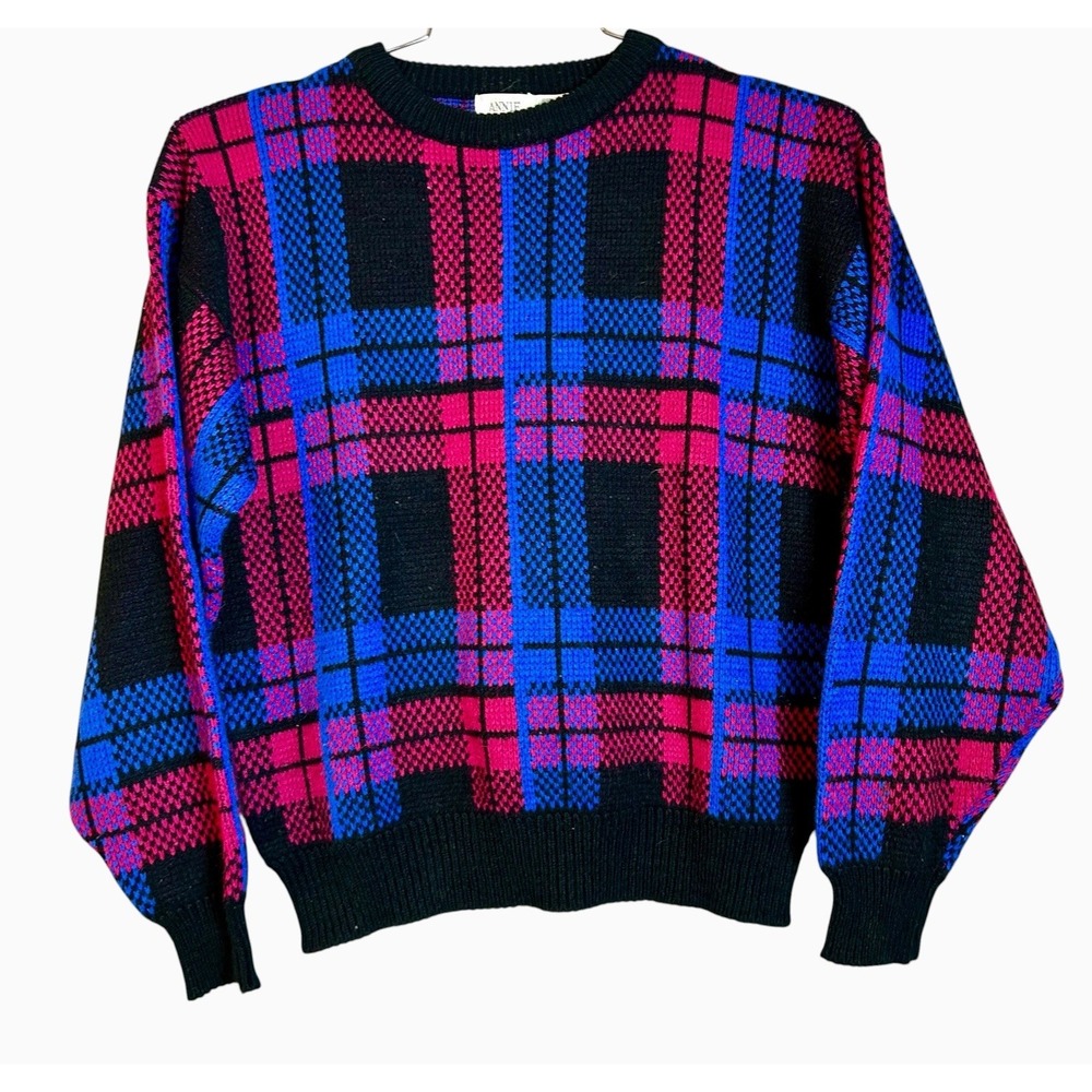 Vintage 80s Annie Rose Geometric Acrylic Sweater Size Large New Wave Collegiate